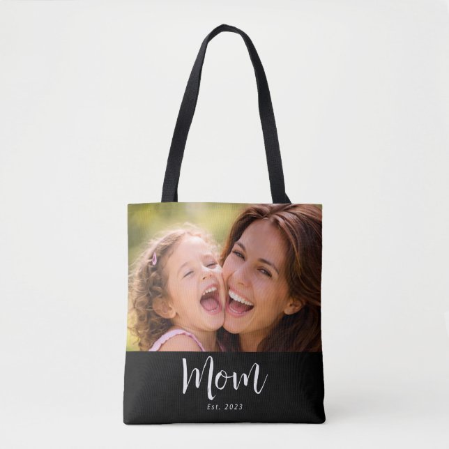 Mum Established Script Black Photo Tote Bag (Front)