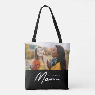 Mum Established Script Black Photo Tote Bag