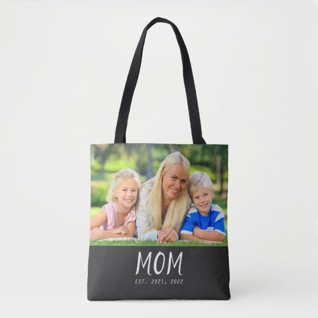 Mum Established Script Black Photo Tote Bag (Front)