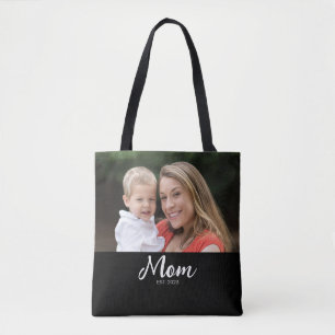 Mum Established Script Black Photo Tote Bag