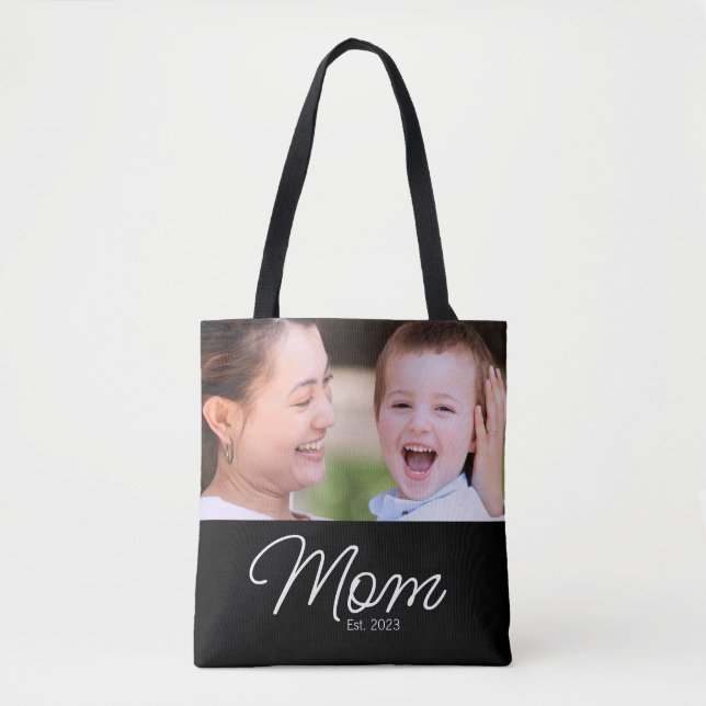 Mum Established Script Black Photo Tote Bag (Front)
