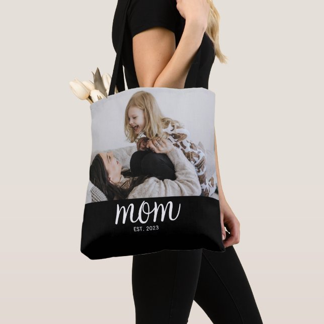 Mum Established Script Black Photo Tote Bag (Close Up)