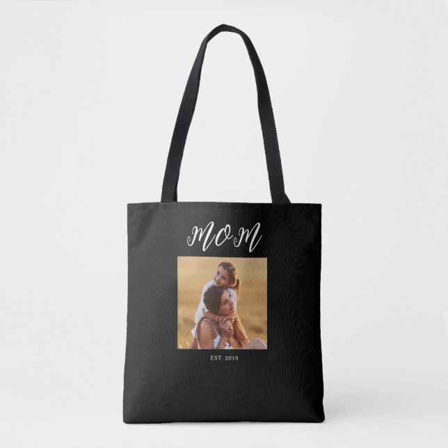 Mum Established Script Black Photo Tote Bag (Front)