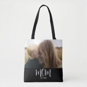 Mum Established Script Black Photo  Tote Bag