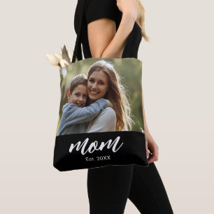 Mum Established Script Black Photo Tote Bag