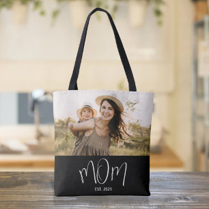 Mum Established Script Black Photo Tote Bag