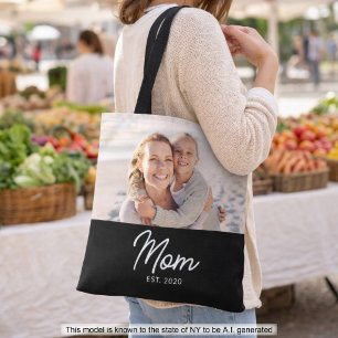Mum Established Script Black Photo Tote Bag