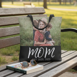 Mum Established Script Black Photo Tote Bag
