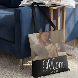 Mum Established Script Black Photo Tote Bag