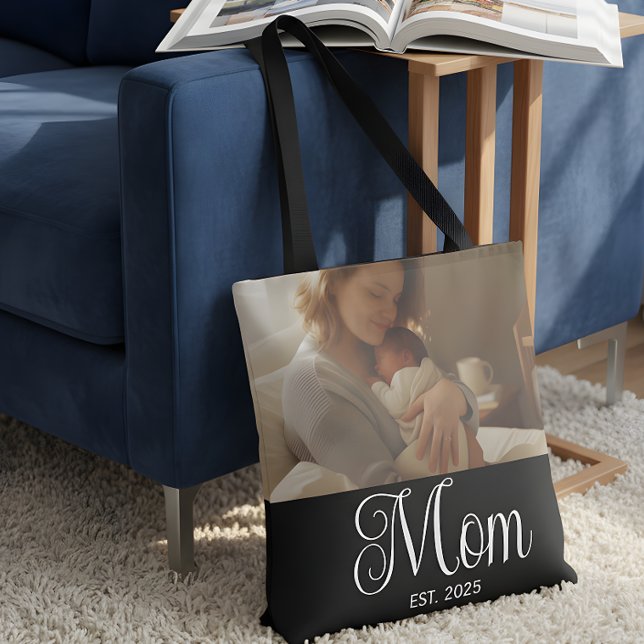 Mum Established Script Black Photo Tote Bag (Creator Uploaded)