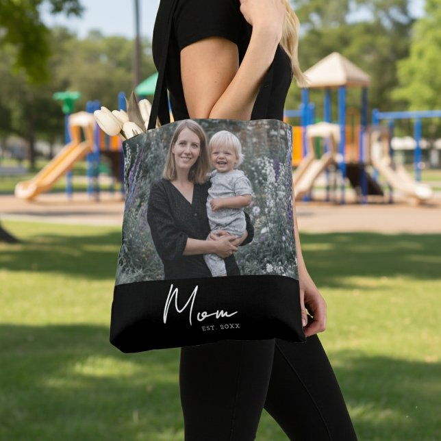 Mum Established Script Black Photo Tote Bag (Creator Uploaded)