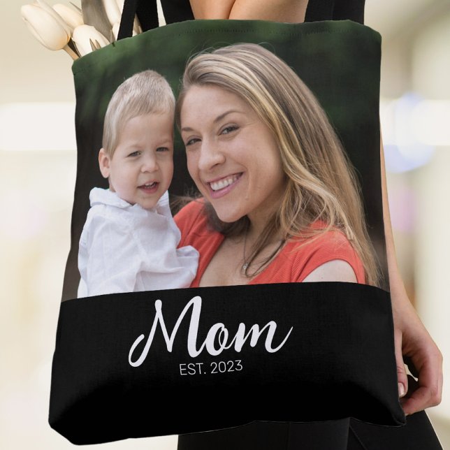 Mum Established Script Black Photo Tote Bag (Creator Uploaded)