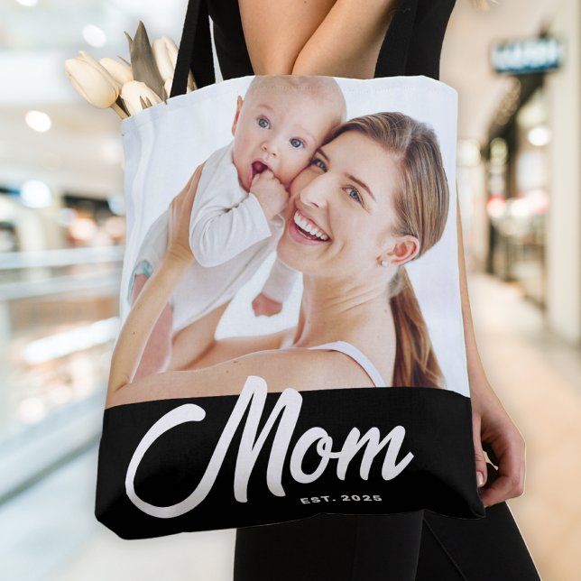Mum Established Script Black Photo Tote Bag (Creator Uploaded)
