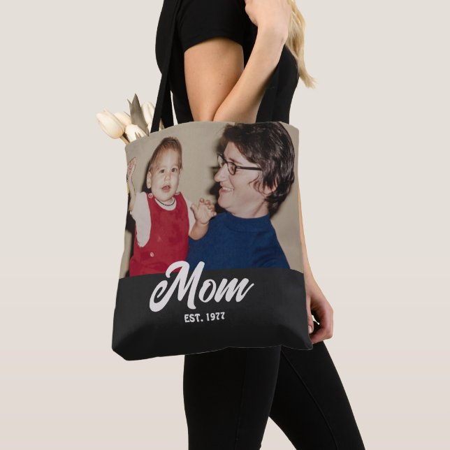 Mum Established Script Black Photo Tote Bag (Close Up)