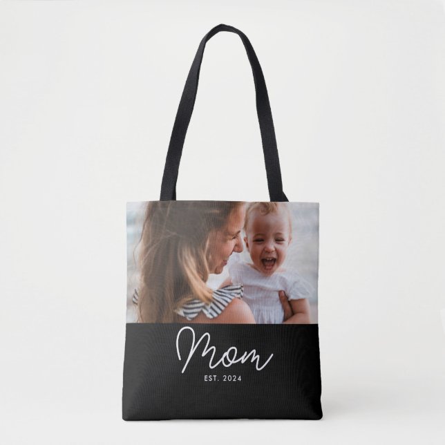 Mum Established Script Black Photo Tote Bag (Front)