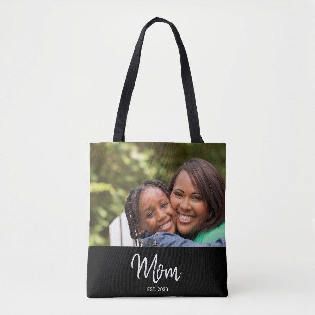 Mum Established Script Black Photo Tote Bag (Front)