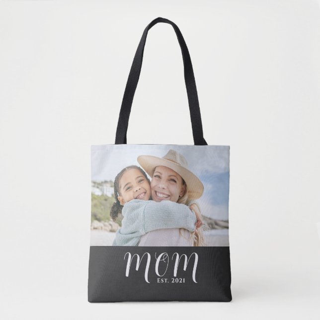 Mum Established Script Black Photo Tote Bag (Front)
