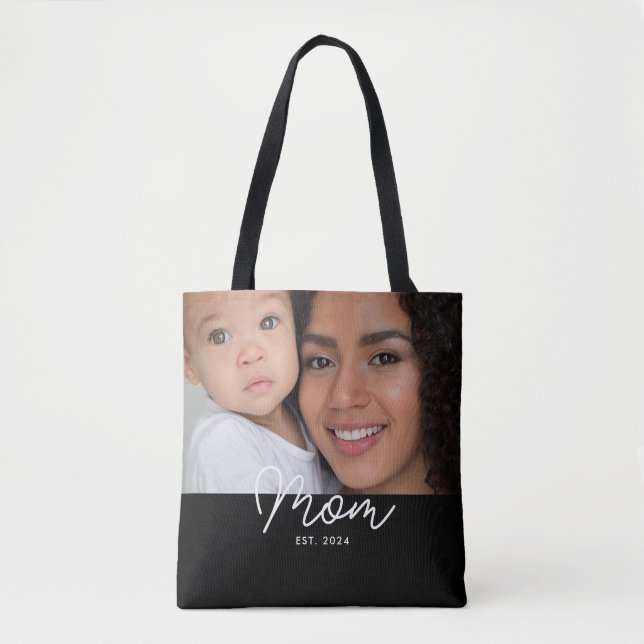 Mum Established Script Black Photo Tote Bag (Front)