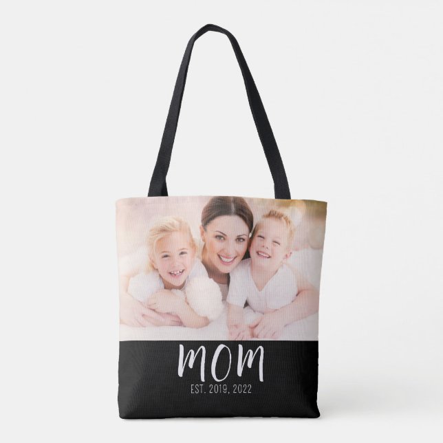 Mum Established Script Black Photo Tote Bag (Back)