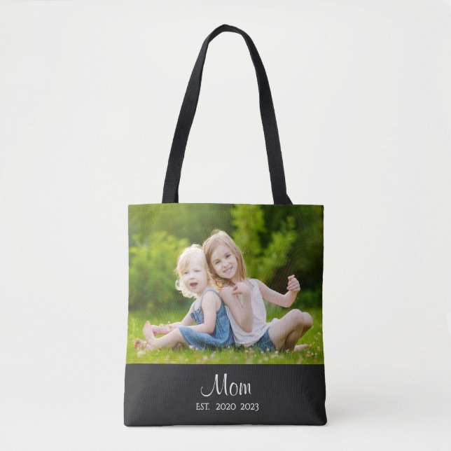 Mum Established Script Black Photo Tote Bag (Front)