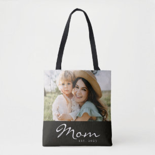 Mum Established Script Black Photo Tote Bag