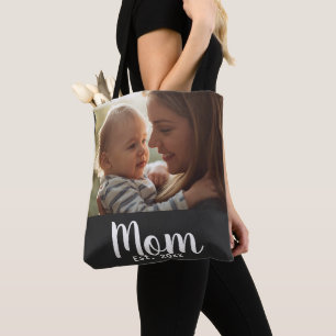 Mum Established Script Black Photo Tote Bag