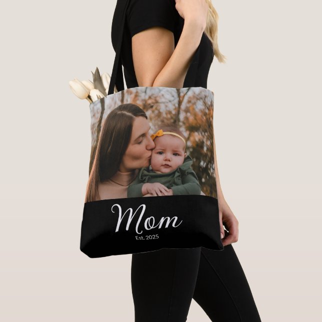 Mum Established Script Black Photo Tote Bag (Close Up)