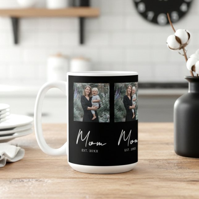 Mum Established Script Black Repeat Photo Coffee Mug (Creator Uploaded)