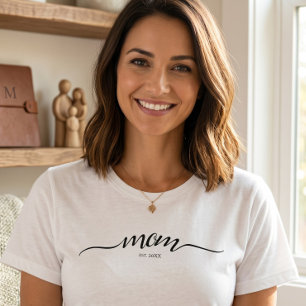Mum Established Script Custom Black Year Mother  T-Shirt