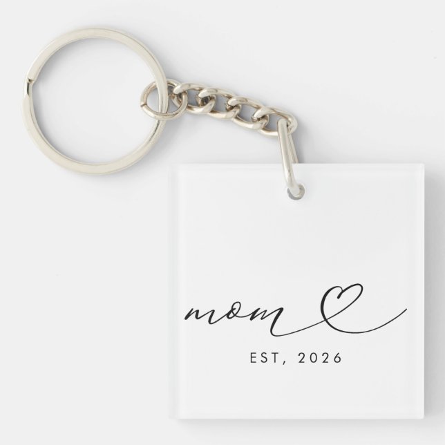 Mum Established Script & Heart New Mum Gift Key Ring (Front)