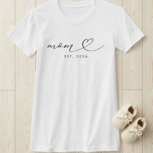Mum Established Script & Heart New Mum Gift T-Shirt