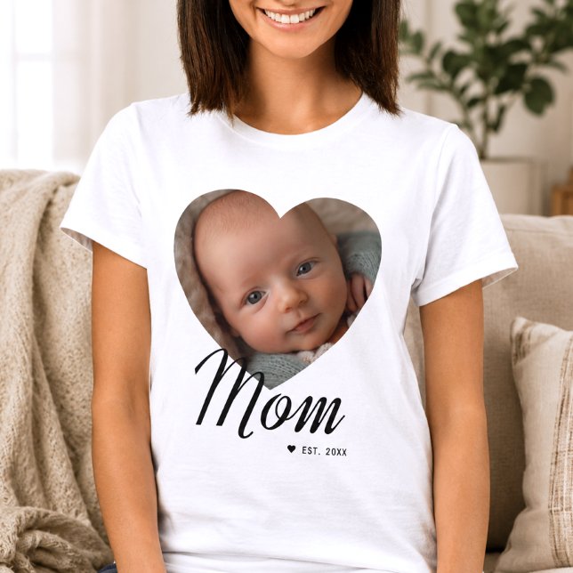 Mum Established Script Heart Photo White T-Shirt (Creator Uploaded)