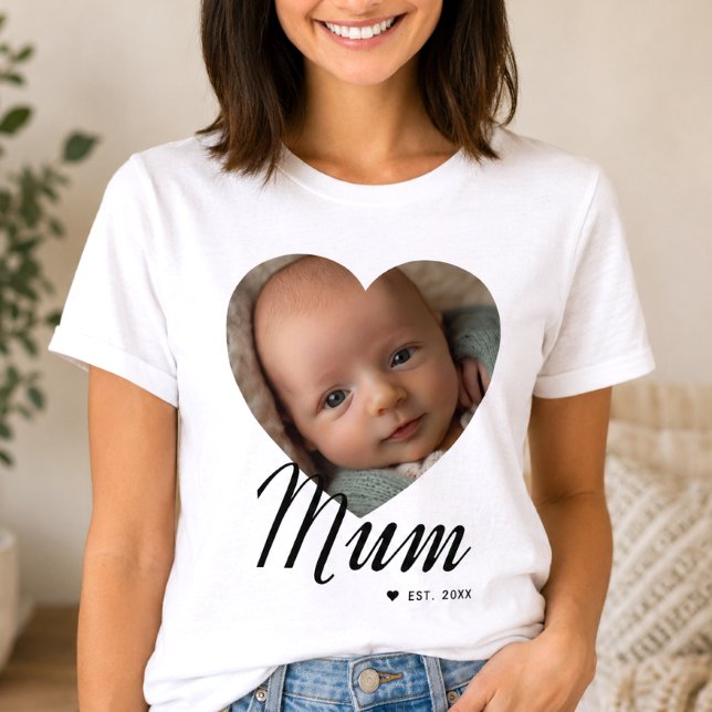 Mum Established Script Heart Photo White T-Shirt (Creator Uploaded)