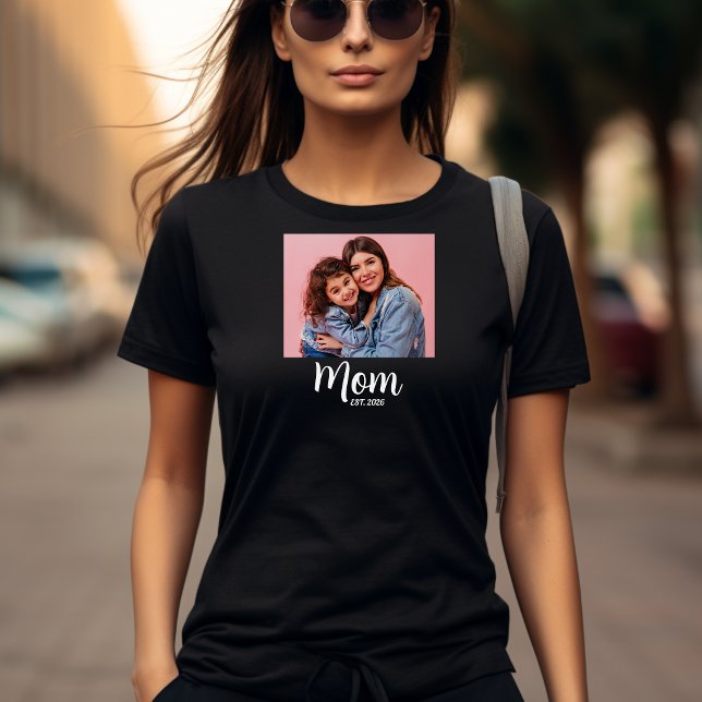 Mum Established Script Photo  T-Shirt (established mom mothers day womens shirts mommy new mother first time mom)
