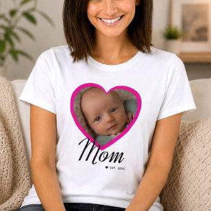 Mum Established Script Pink Heart Photo White T-Shirt