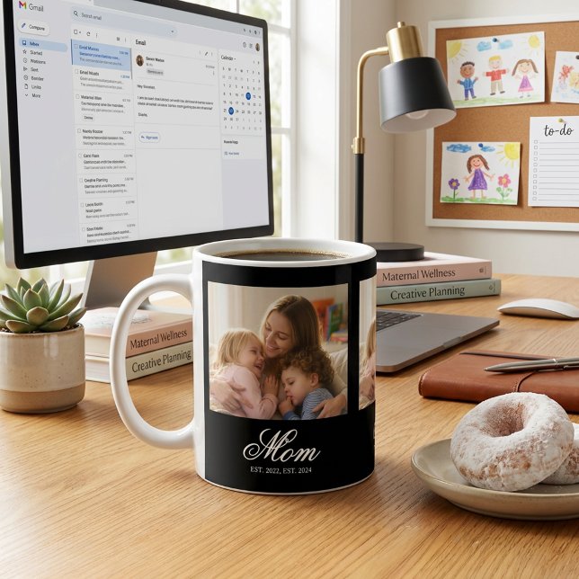 Mum Established Script White 3 Photo Coffee Mug (Mom Established Script White 3 Photo Coffee Mug)