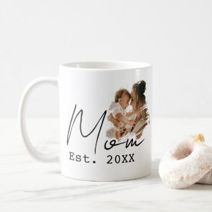 Mum Established Simple Script Custom Photo Coffee Mug