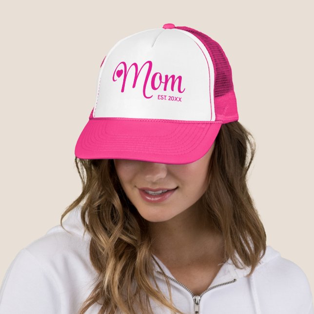 Mum Established Simple Script Mothers Gift Trucker Hat (In Situ)