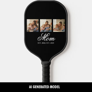 Mum Established Three Photo Motherhood Keepsake Pickleball Paddle