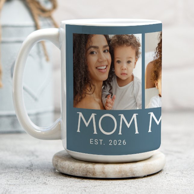 Mum Established Typography Blue 3 Photo Coffee Mug (Creator Uploaded)