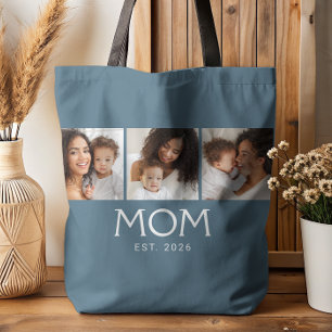 Mum Established Typography Blue 3 Photo Tote Bag