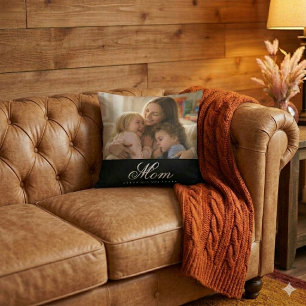Mum Established White Elegant Script Photo Cushion