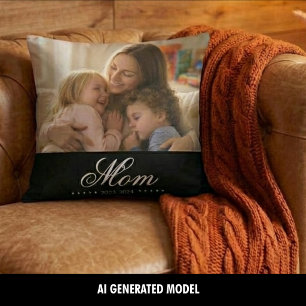 Mum Established White Elegant Script Photo Cushion