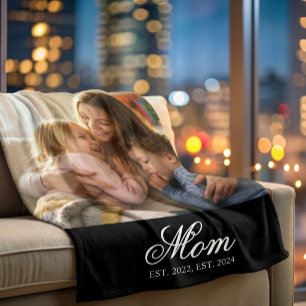 Mum Established White Elegant Script Photo Fleece Blanket