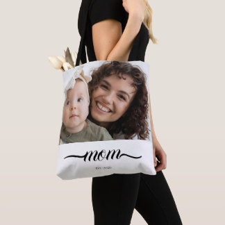 Mum Established White Photo Custom Year Elegant Tote Bag