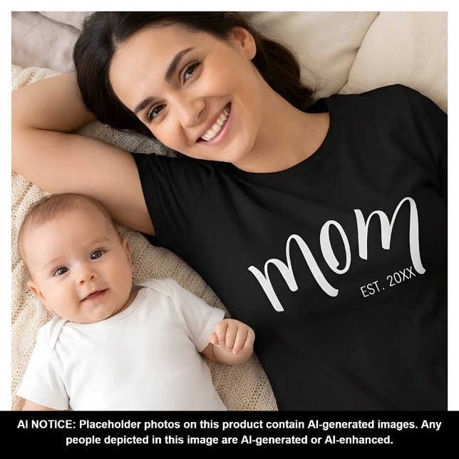 Mum Established White Script Custom Year New Mama T-Shirt (Creator Uploaded)