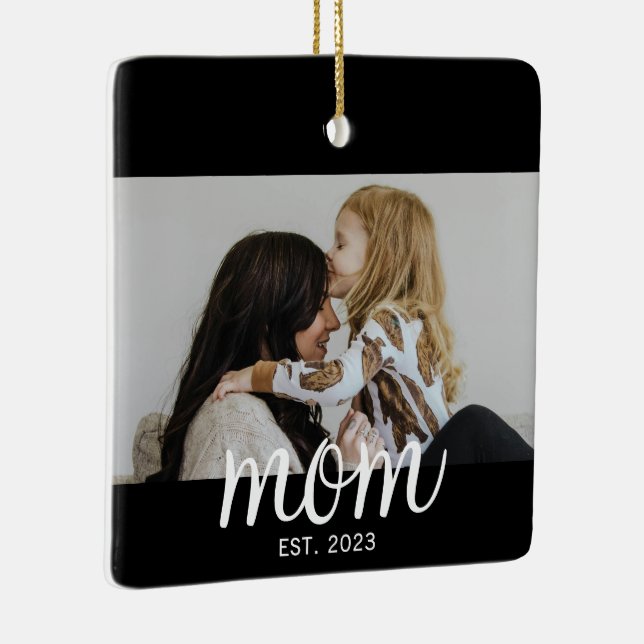 Mum Established White Script Photo Ceramic Ornament (Right)