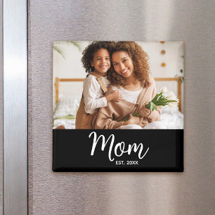 Mum Established White Script Photo Gift Simple Fun Magnet