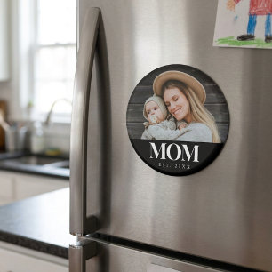 Mum Established White Typography Photo Gift Magnet