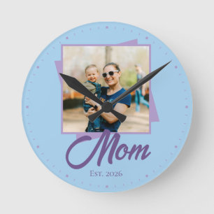 Mum Established Year with Custom Photo Round Clock